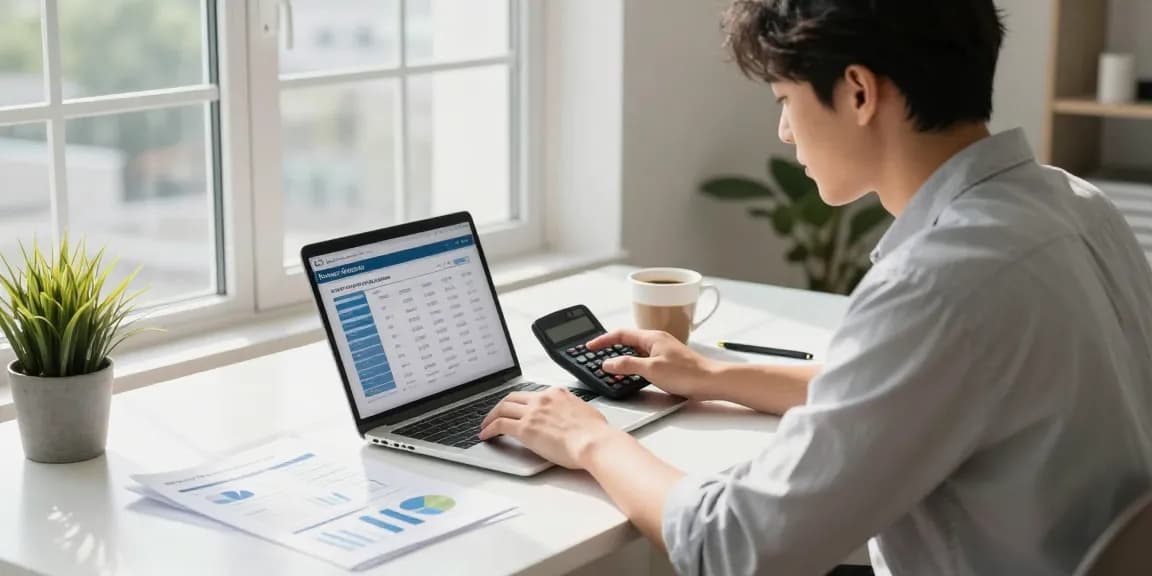 Engaged in cálculo cuota for accurate mortgage payments in a stylish home office.