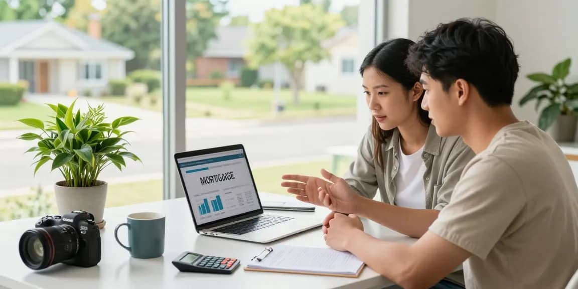 Calculate mortgage options in a modern home office environment