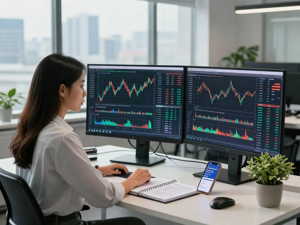 Analizando bitcoin a dolar en oficina moderna con pantallas y tendencias de criptomonedas.