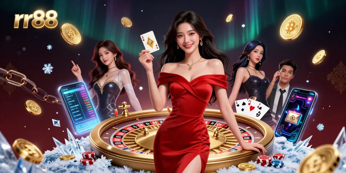 Experience thrilling gameplay at rr88 with a beautiful dealer and golden casino elements.