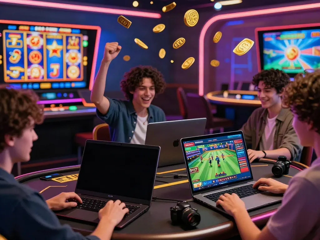 Users engaged in online gaming at https://ta88.network/, celebrating wins with vibrant digital games and technology.