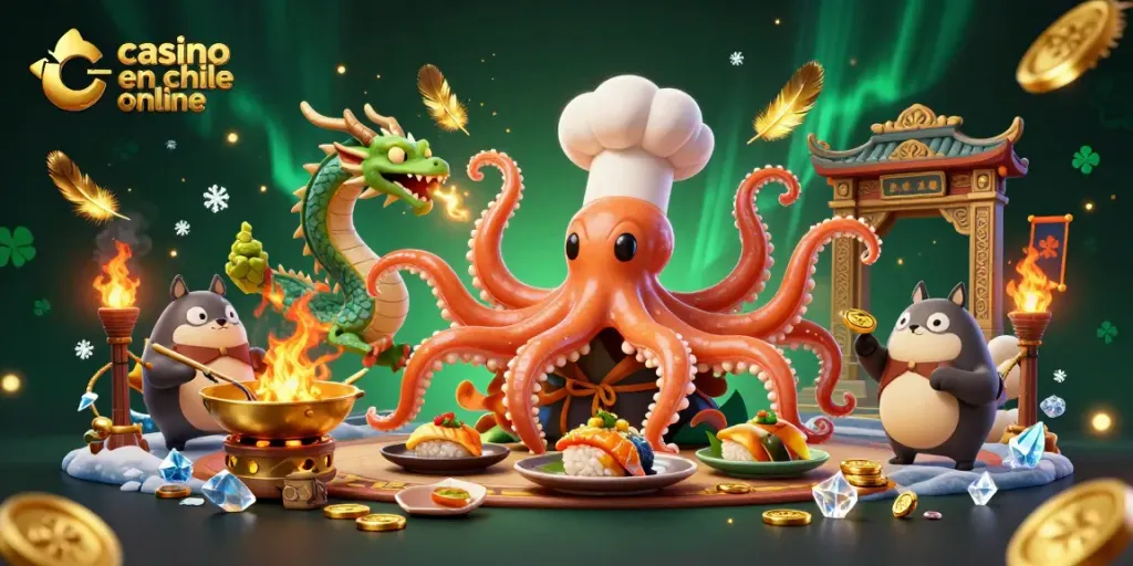 Juega en un casino en Chile online con giros gratis y bonos atractivos en una vibrante ilustración 3D.