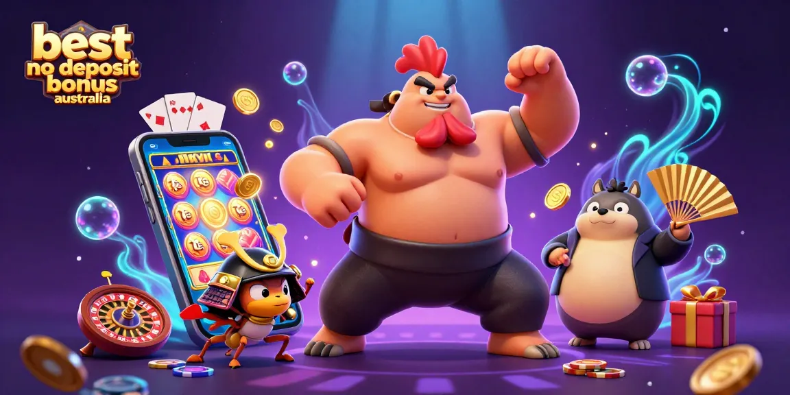 Engage with the best no deposit bonus australia using our vibrant casino-themed illustration full of winning elements.