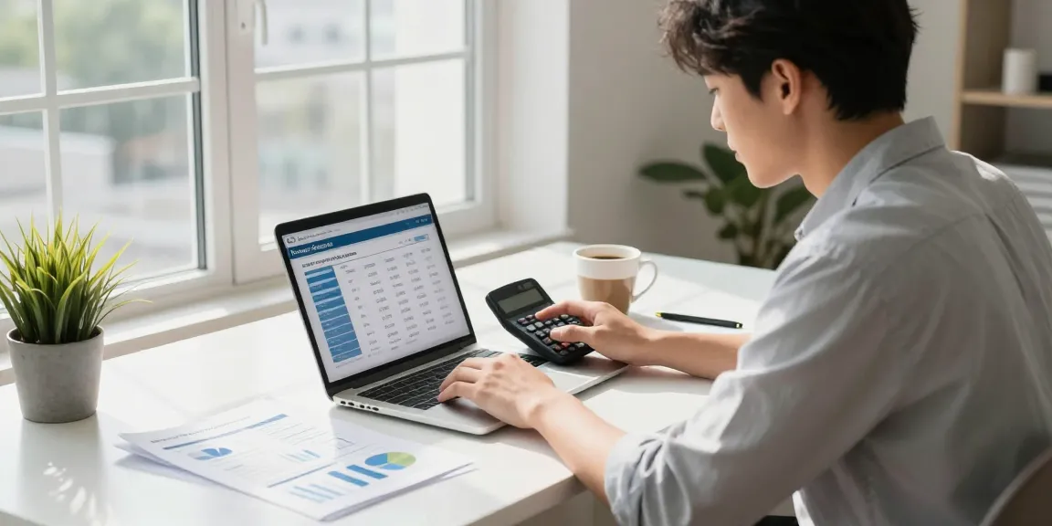 Engaged in cálculo cuota for accurate mortgage payments in a stylish home office.