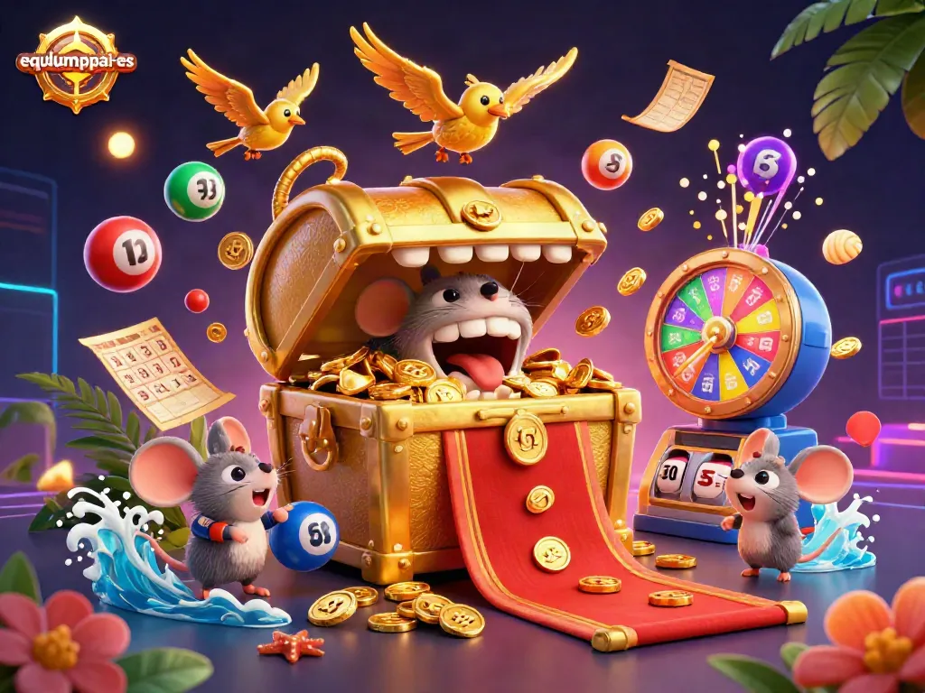 Spin and win with equlumappai-es, a vibrant 3D casino illustration filled with lottery excitement.