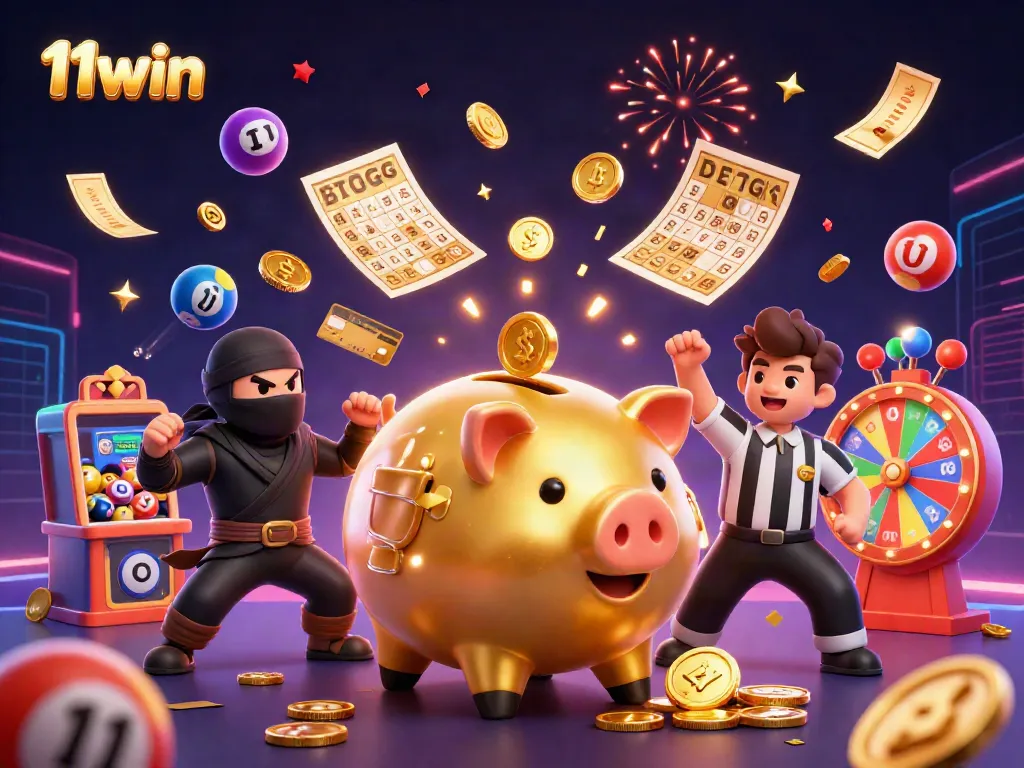 Experience the thrilling excitement of 11win's casino atmosphere with dynamic characters and gaming elements.