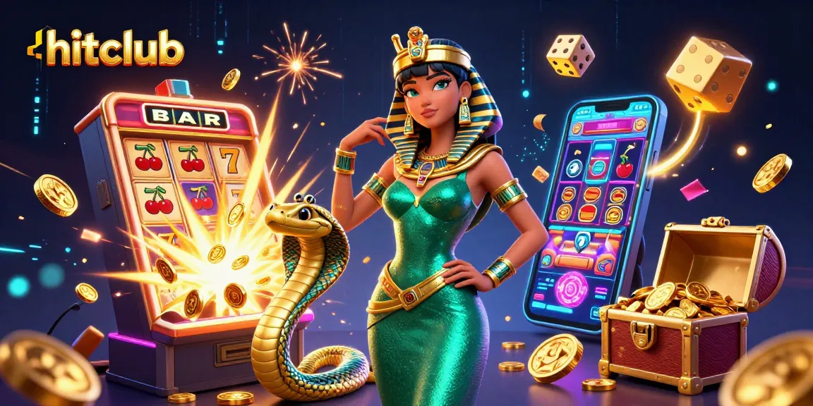 Experience the excitement of hitclub with a dynamic casino scene featuring rich slot elements and a captivating character.