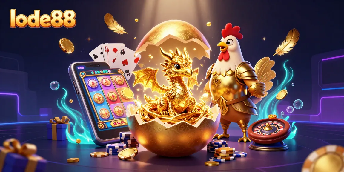 Play immersive slots at lode88 with golden dragon, poker chips, and dynamic gaming elements.