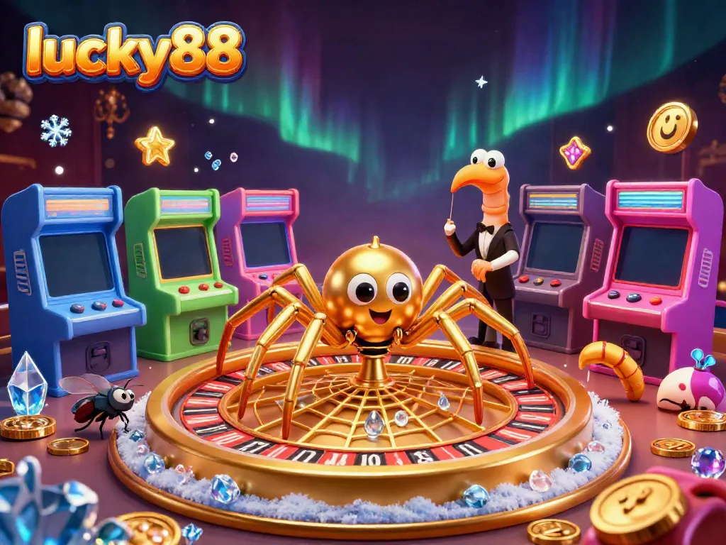 Experience the thrilling world of lucky88, where a golden spider spins a roulette wheel as a nervous fly bets.