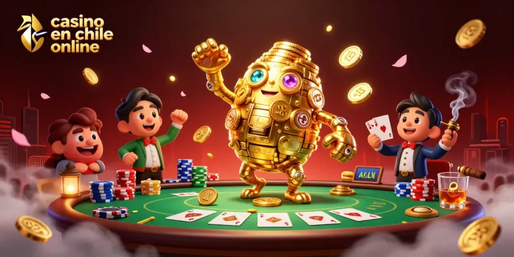 Disfruta de apuestas en casino en Chile online con un golem de oro y mesas de póker animadas.