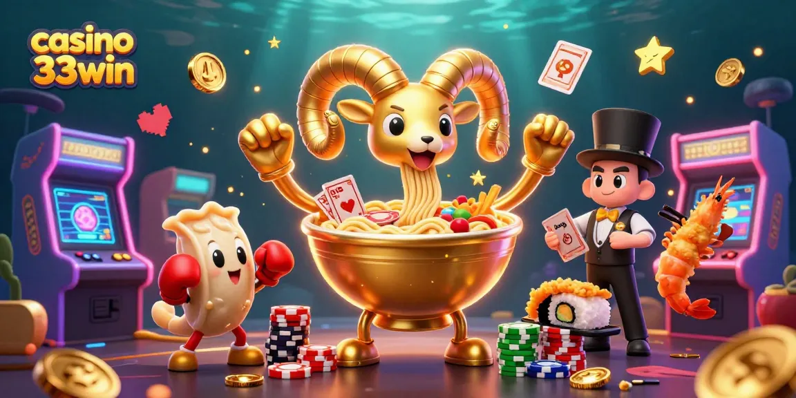 Experience the excitement of casino 33win with vibrant 3D cartoon characters and gaming elements.